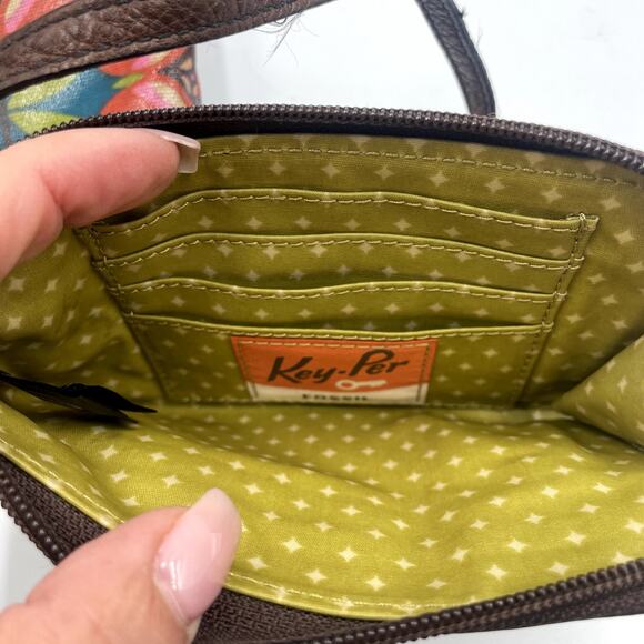 Fossil Key-Per Floral Coated Canvas Crossbody Purse + Wallet Wristlet Pink Black - Picture 7 of 11